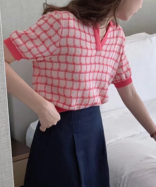 AsRiRe(アスリレイ)の「【AsRiRe】polo衿半袖ニットトップス(ポロシャツ・レディース・ブラック/ピンク/ブルー/モカ・M)」の4枚目の写真