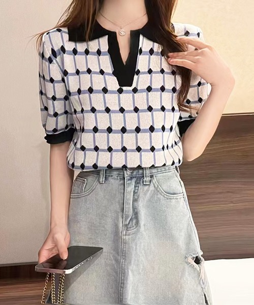 AsRiRe(アスリレイ)の「【AsRiRe】polo衿半袖ニットトップス(ポロシャツ・レディース・ブラック/ピンク/ブルー/モカ・M)」の11枚目の写真