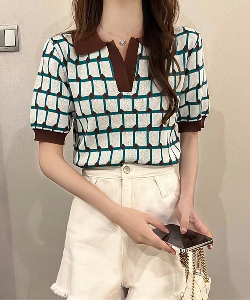 AsRiRe(アスリレイ)の「【AsRiRe】polo衿半袖ニットトップス(ポロシャツ・レディース・ブラック/ピンク/ブルー/モカ・M)」の17枚目の写真