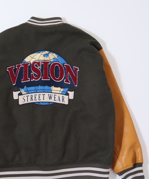 VISION STREET WEAR（ヴィジョンストリートウェア）の「【VISION STREET WEAR】メルトンPUスタジャン（スタジャン・レディース・ワイン/ブラック系1/ブラック系2/グリーン系1/グリーン系2/グリーン系3/グリーン系4/ネイビー系1・MEDIUM/LARGE/X-LARGE）」の4枚目の写真