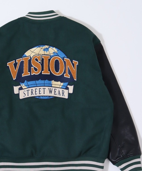 VISION STREET WEAR（ヴィジョンストリートウェア）の「【VISION STREET WEAR】メルトンPUスタジャン（スタジャン・レディース・ワイン/ブラック系1/ブラック系2/グリーン系1/グリーン系2/グリーン系3/グリーン系4/ネイビー系1・MEDIUM/LARGE/X-LARGE）」の5枚目の写真