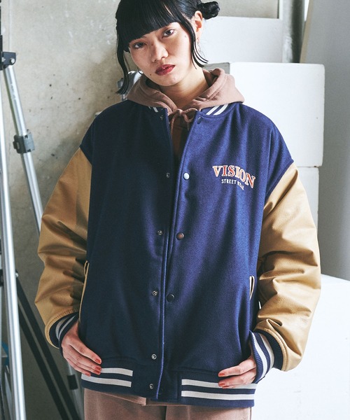 VISION STREET WEAR（ヴィジョンストリートウェア）の「【VISION STREET WEAR】メルトンPUスタジャン（スタジャン・レディース・ワイン/ブラック系1/ブラック系2/グリーン系1/グリーン系2/グリーン系3/グリーン系4/ネイビー系1・MEDIUM/LARGE/X-LARGE）」の9枚目の写真