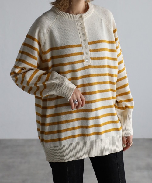 22新作 多ボタンボーダービッグシルエットニット ニット セーター Easeblue イーズブルー のファッション通販 Zozotown