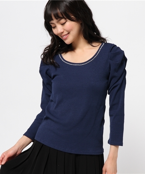 one after another NICE CLAUP（ワンアフターアナザーナイスクラップ）の「【ナイスクラップ】リブパワショルパールプルオーバー（Tシャツ/カットソー・レディース・オフホワイト/アイボリー/グレー/ネイビー・FREE）」の4枚目の写真