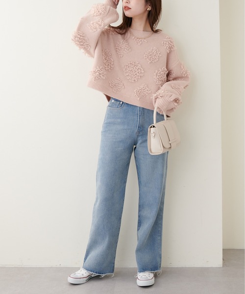 natural couture（ナチュラルクチュール）の「立体感がかわいい１枚　もしゃもしゃフラワーライクショートニット（ニット/セーター・レディース・ピンク/アイボリー/オレンジ/サックスブルー・FREE）」の13枚目の写真