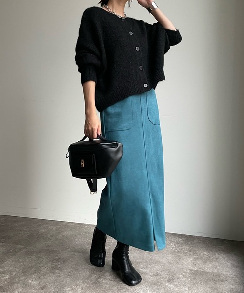 DouDou(ドゥドゥ)の「ヘアリー2WAYカーディガン(ニット/セーター・レディース・ライトグレー/ブラック/オレンジ・FREE)」の5枚目の写真