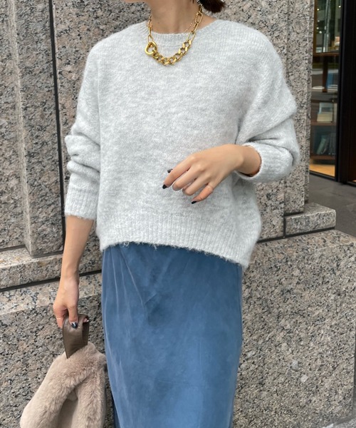 DouDou(ドゥドゥ)の「ヘアリー2WAYカーディガン(ニット/セーター・レディース・ライトグレー/ブラック/オレンジ・FREE)」の4枚目の写真