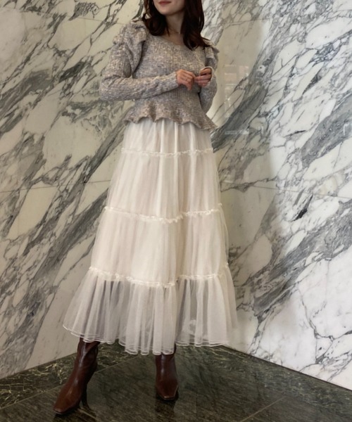 EIMY ISTOIRE(エイミーイストワール)の「ティアードボリュームチュールスカート(スカート・レディース・ホワイト/ブラウン/サックスブルー/ブラック・FREE)」の10枚目の写真