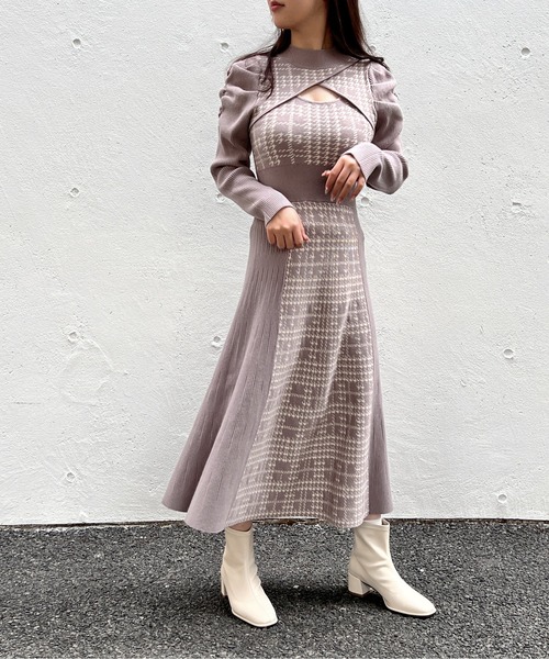 NOMAE（ノーマエ）の「チェックジャガードニットワンピース