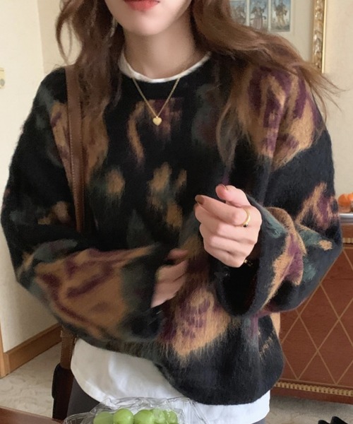 AsRiRe（アスリレイ）の「【AsRiRe】花柄ニットプルオーバー（ニット/セーター・レディース・ブラック/レッド・M）」の6枚目の写真