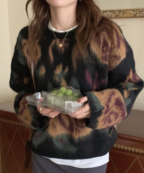 AsRiRe（アスリレイ）の「【AsRiRe】花柄ニットプルオーバー（ニット/セーター・レディース・ブラック/レッド・M）」の8枚目の写真