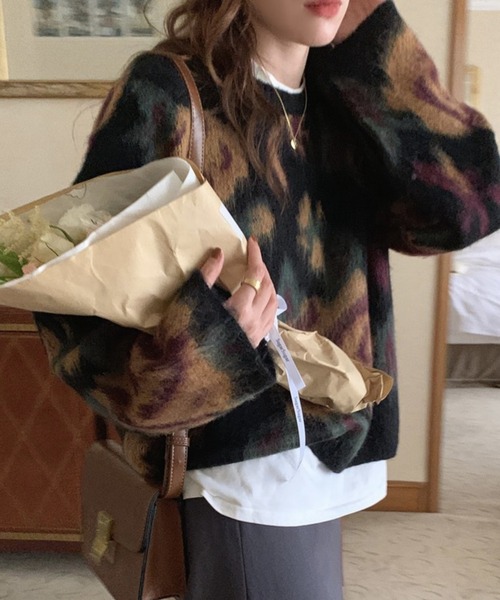 AsRiRe（アスリレイ）の「【AsRiRe】花柄ニットプルオーバー（ニット/セーター・レディース・ブラック/レッド・M）」の9枚目の写真