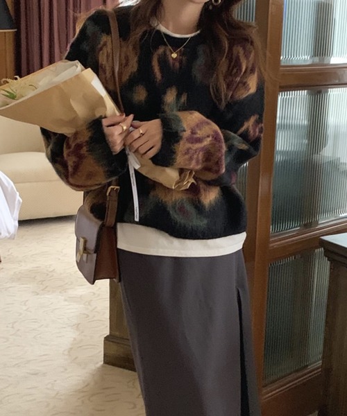 AsRiRe（アスリレイ）の「【AsRiRe】花柄ニットプルオーバー（ニット/セーター・レディース・ブラック/レッド・M）」の12枚目の写真