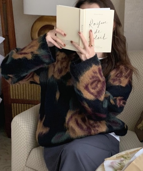 AsRiRe（アスリレイ）の「【AsRiRe】花柄ニットプルオーバー（ニット/セーター・レディース・ブラック/レッド・M）」の14枚目の写真