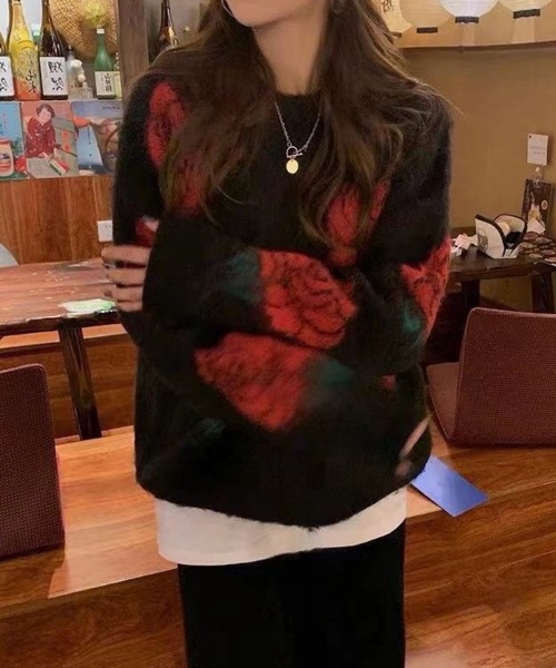 AsRiRe（アスリレイ）の「【AsRiRe】花柄ニットプルオーバー（ニット/セーター・レディース・ブラック/レッド・M）」の16枚目の写真