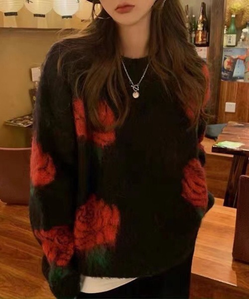 AsRiRe（アスリレイ）の「【AsRiRe】花柄ニットプルオーバー（ニット/セーター・レディース・ブラック/レッド・M）」の19枚目の写真