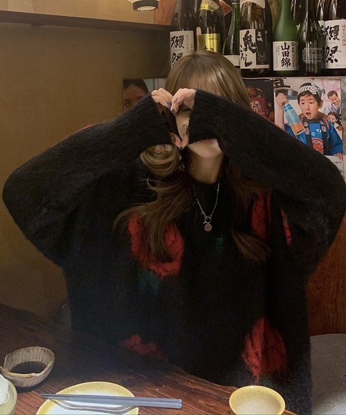 AsRiRe（アスリレイ）の「【AsRiRe】花柄ニットプルオーバー（ニット/セーター・レディース・ブラック/レッド・M）」の21枚目の写真