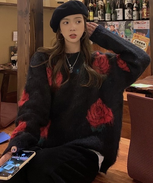 AsRiRe（アスリレイ）の「【AsRiRe】花柄ニットプルオーバー（ニット/セーター・レディース・ブラック/レッド・M）」の22枚目の写真