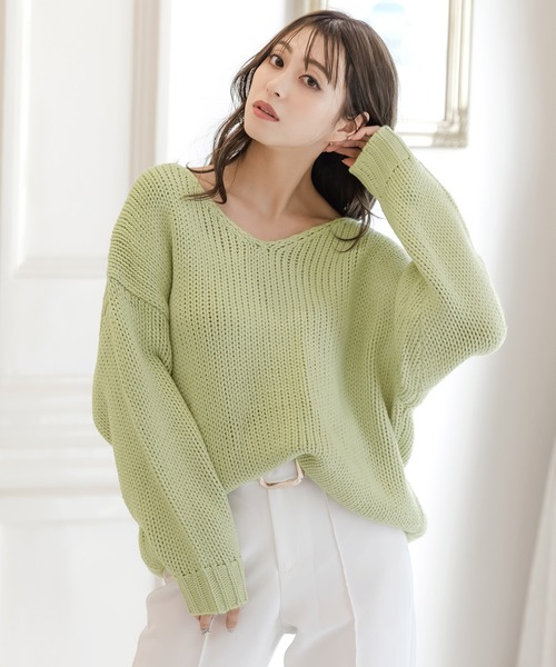 lilyco　Vニット2点 TODO V-NECK KNIT TOP / LIME / Vネックニットトップ | シープ