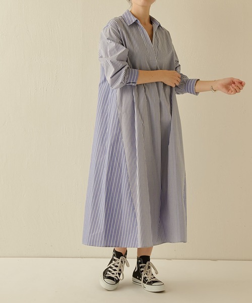 COLLAGE GALLARDAGALANTE（コラージュガリャルダガランテ）の「スキッパーシャツワンピース（シャツワンピース・レディース・ネイビー/オレンジ/ブルー・FREE）」の12枚目の写真