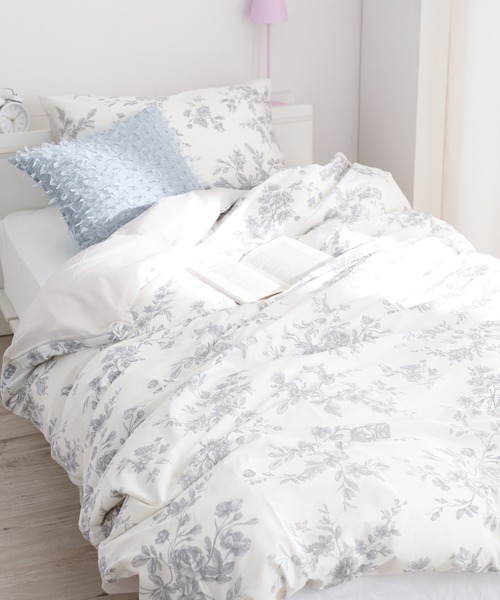 クラシックフラワー まくらカバー 50*70 GY 花柄 モノトーン グレー