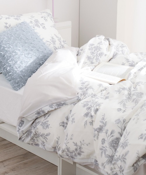 クラシックフラワー まくらカバー 50*70 GY 花柄 モノトーン グレー