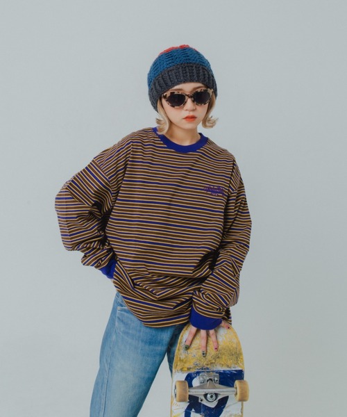 WudgeBoy（ワッジボーイ）の「WudgeBoy color border long Tee（Tシャツ/カットソー・レディース・ネイビー/カーキ/ベージュ・MEDIUM/LARGE）」の3枚目の写真