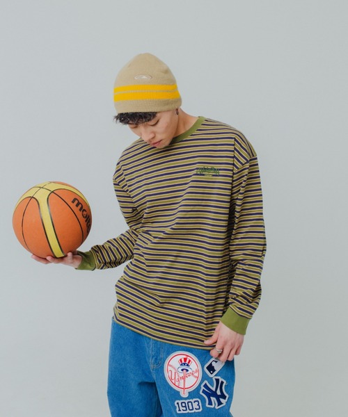 WudgeBoy（ワッジボーイ）の「WudgeBoy color border long Tee（Tシャツ/カットソー・レディース・ネイビー/カーキ/ベージュ・MEDIUM/LARGE）」の2枚目の写真