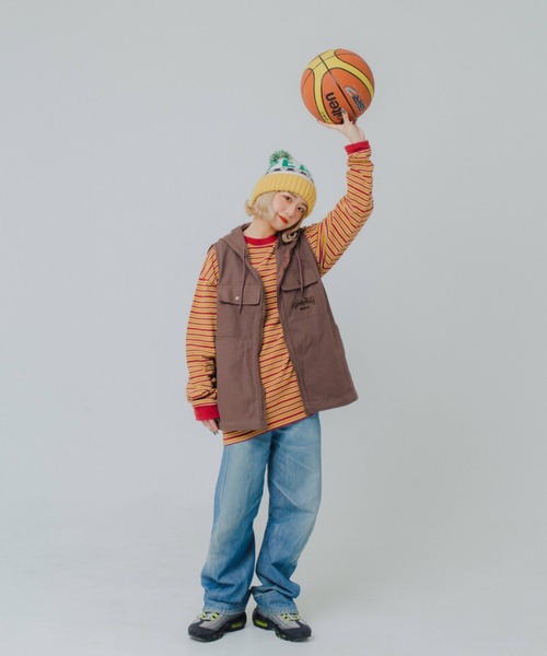 WudgeBoy（ワッジボーイ）の「WudgeBoy color border long Tee（Tシャツ/カットソー・レディース・ネイビー/カーキ/ベージュ・MEDIUM/LARGE）」の6枚目の写真