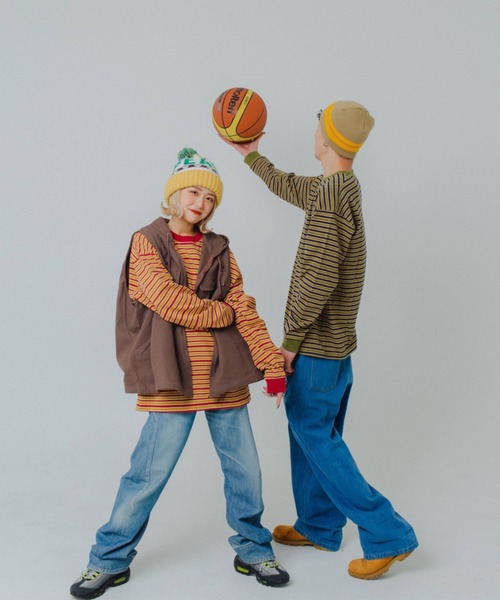 WudgeBoy（ワッジボーイ）の「WudgeBoy color border long Tee（Tシャツ/カットソー・レディース・ネイビー/カーキ/ベージュ・MEDIUM/LARGE）」の4枚目の写真