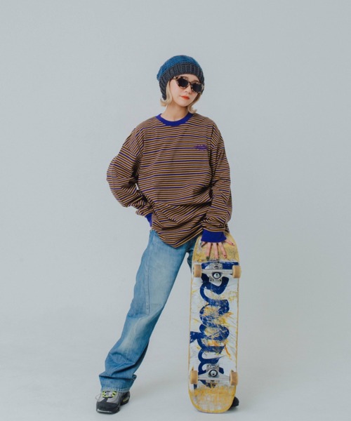 WudgeBoy（ワッジボーイ）の「WudgeBoy color border long Tee（Tシャツ/カットソー・レディース・ネイビー/カーキ/ベージュ・MEDIUM/LARGE）」の9枚目の写真