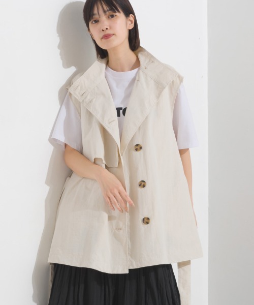 OMNES（オムネス）の「ノースリーブスタンドカラージャケット（その他アウター・レディース・グレイッシュベージュ/アイボリー/ブラック・FREE）」の9枚目の写真