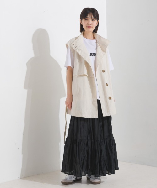 OMNES（オムネス）の「ノースリーブスタンドカラージャケット（その他アウター・レディース・グレイッシュベージュ/アイボリー/ブラック・FREE）」の12枚目の写真