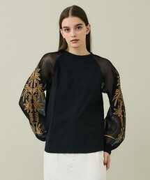 LOKITHO | 【LOKITHO/(ロキト)】コードエンブロイダリーメッシュスリーブトップ(Tシャツ/カットソー)