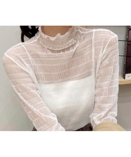 Sakka(サッカ)の「シャーリングシアーハイネックトップス(Tシャツ/カットソー・レディース・グレー/ホワイト/ブラック/ベージュ/パープル/ストーン・FREE)」の2枚目の写真