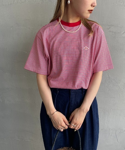 DANTON（ダントン）の「[DANTON/ダントン] ワンポイントロゴ クルーネックTシャツ（Tシャツ/カットソー・レディース・レッド/サックスブルー/ピンク/ブラック/ホワイト/グレー/ネイビー/グレイッシュベージュ・M/S）」の8枚目の写真