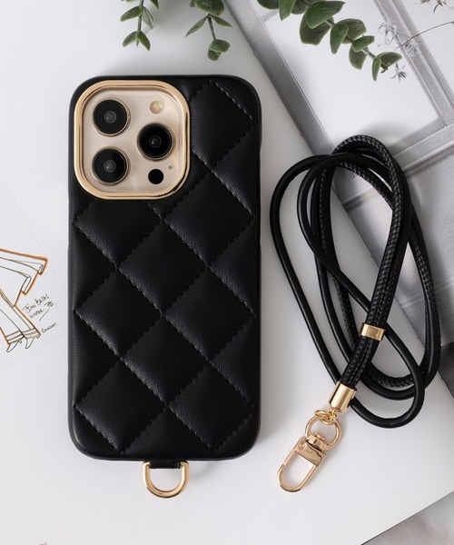 セール】iPhone PUレザー キルティングデザイン ストラップ付