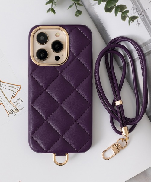 セール】iPhone PUレザー キルティングデザイン ストラップ付