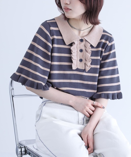 idem ボーダーフリルポロシャツ idem ボーダーフリルポロシャツ 村田倫子 | Shop at Mercari