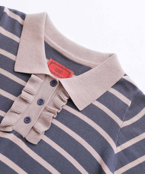 somari imagination(ソマリ イマジネーション)の「『ボーダー柄フリルニットポロシャツ』(ポロシャツ・レディース・ネイビー/ライトベージュ/ブラック・2/1)」の5枚目の写真