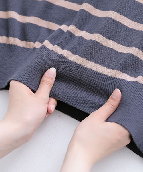 somari imagination(ソマリ イマジネーション)の「『ボーダー柄フリルニットポロシャツ』(ポロシャツ・レディース・ネイビー/ライトベージュ/ブラック・2/1)」の7枚目の写真