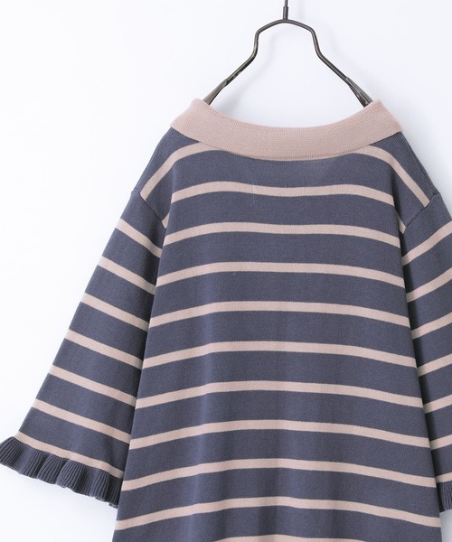 somari imagination(ソマリ イマジネーション)の「『ボーダー柄フリルニットポロシャツ』(ポロシャツ・レディース・ネイビー/ライトベージュ/ブラック・2/1)」の8枚目の写真