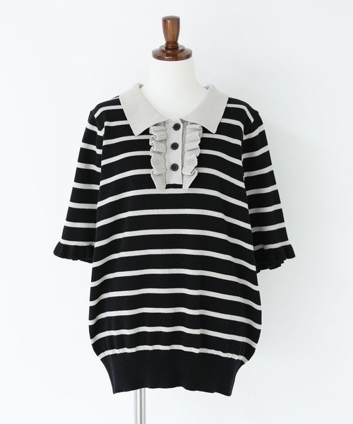 idem ボーダーフリルポロシャツ border polo shirt – idem