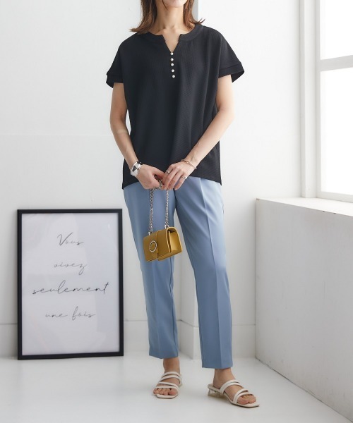 nissen(ニッセン)の「ふくれジャガードカットソーパール調ビーズ付スキッパートップス(Tシャツ/カットソー・レディース・ブラック/グリーン/モカ・S/M/L/LL)」の14枚目の写真