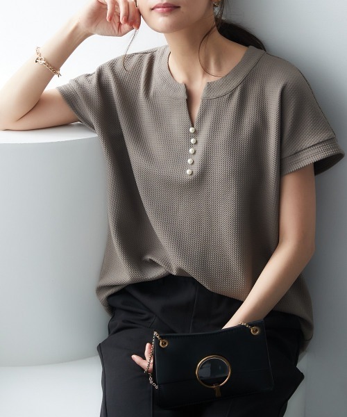 nissen(ニッセン)の「ふくれジャガードカットソーパール調ビーズ付スキッパートップス(Tシャツ/カットソー・レディース・ブラック/グリーン/モカ・S/M/L/LL)」の10枚目の写真