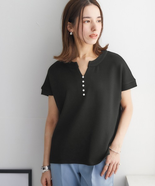 nissen(ニッセン)の「ふくれジャガードカットソーパール調ビーズ付スキッパートップス(Tシャツ/カットソー・レディース・ブラック/グリーン/モカ・S/M/L/LL)」の16枚目の写真