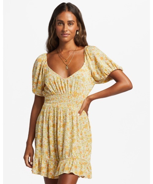 【セール】BILLABONG レディース 【SUMMER FOLK】 SOMETHING PRETTY ワンピース 【2023年夏モデル】/ビラボンパフスリーブミニワンピ（ワンピース）｜BILLABONG（ビラボン）ワンピース