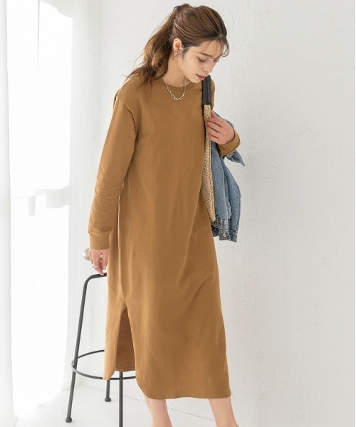 ad thie(アドティエ)の「サイドスリット Tシャツ ワンピース(ワンピース・レディース・ブルー/チャコール/ブラック/ブラウン/ダークブラウン・FREE/LL)」の16枚目の写真