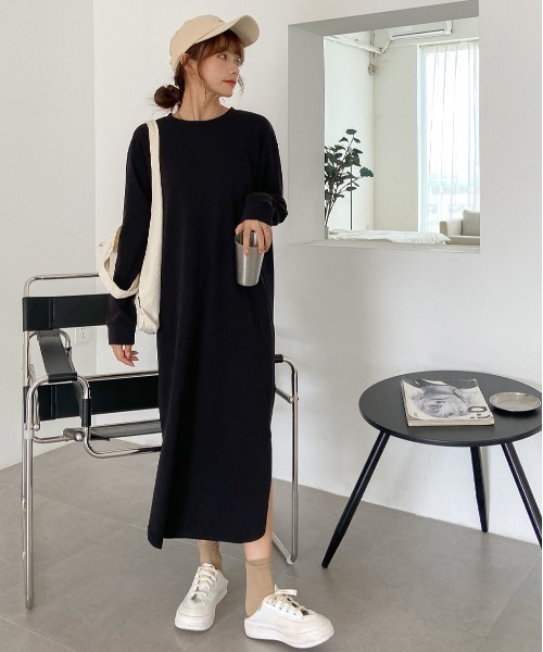 ad thie(アドティエ)の「サイドスリット Tシャツ ワンピース(ワンピース・レディース・ブルー/チャコール/ブラック/ブラウン/ダークブラウン・FREE/LL)」の10枚目の写真