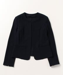 バックサテンジョーゼット　ラウンドカラージャケット　ベージュ/ネイビー